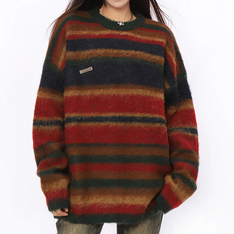 80s Vintage Indie Aesthetic Stripes Knitted Sweater