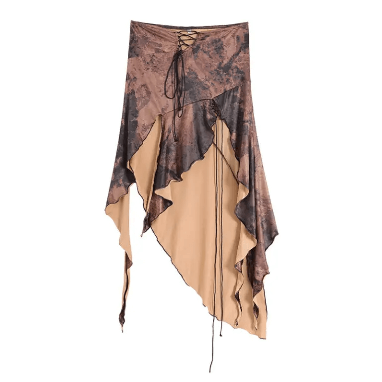 Asymmetric Wild West Cowboy Gradient Brown Skirt