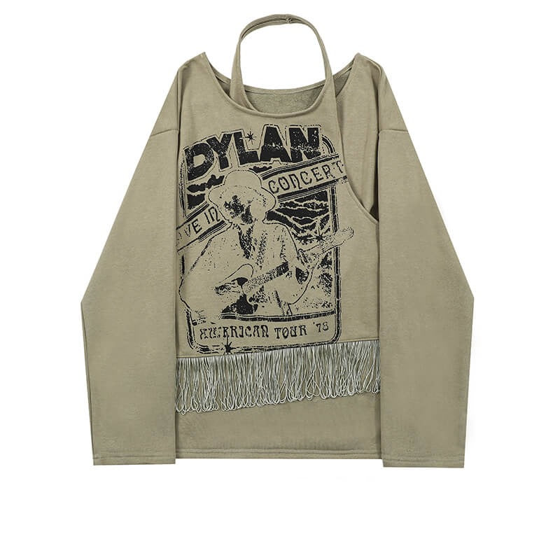 Bob Dylan Print Western Green Long Sleeve Shirt