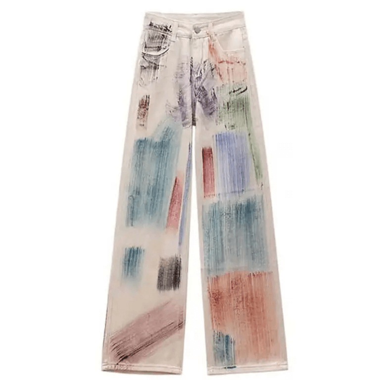 Colorful Artsy Abstract Panting Denim Women Jeans