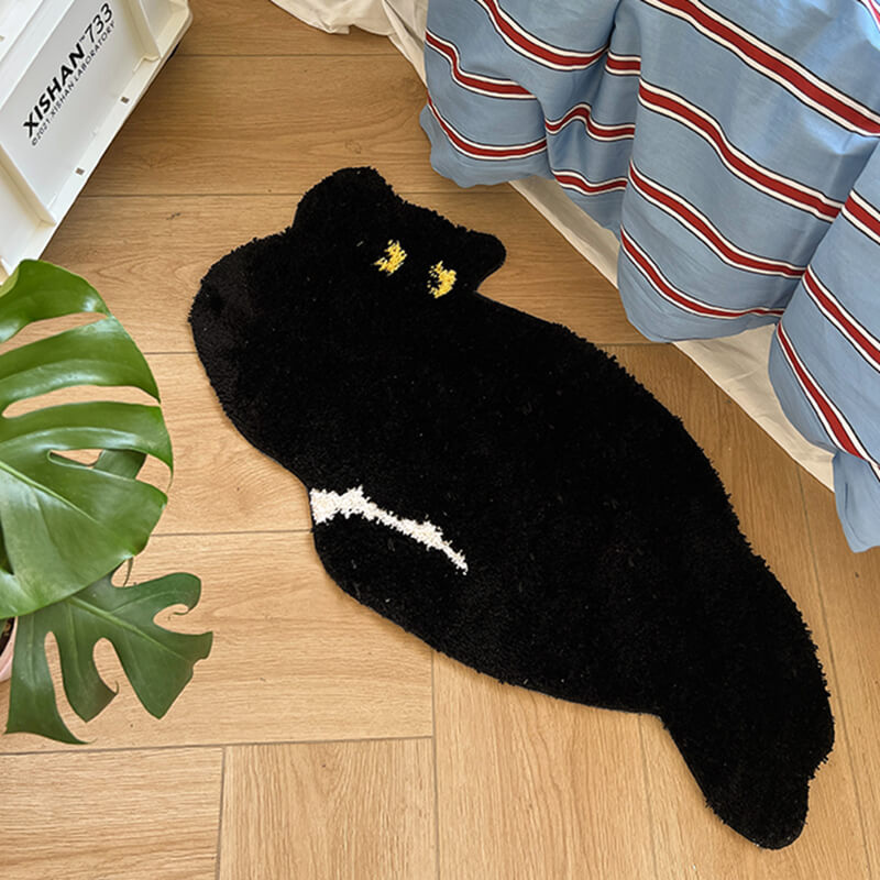 Black Cat Rug Mat Aesthetic Room Decor Carpet