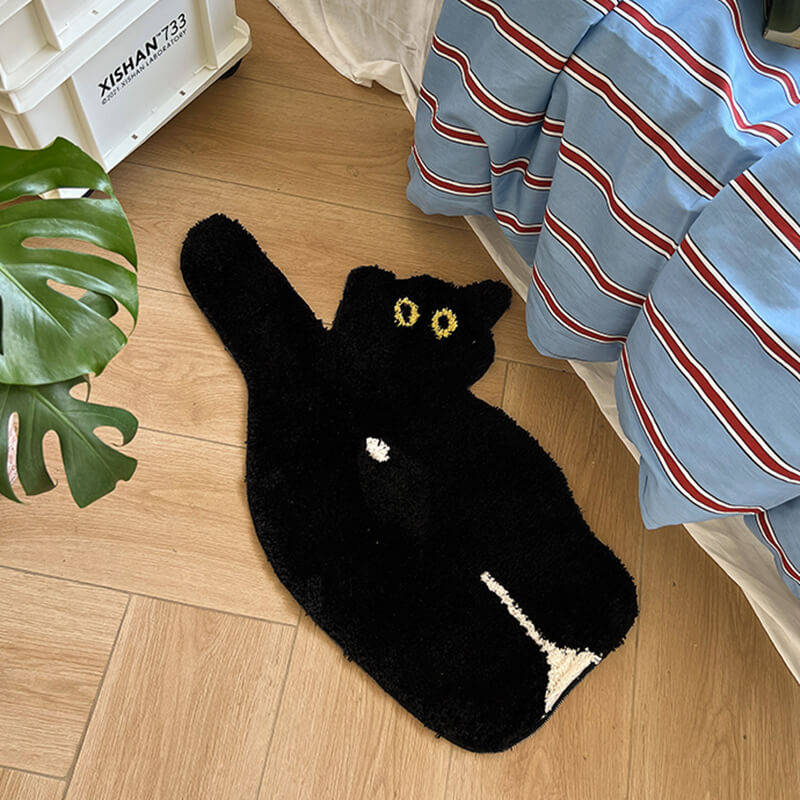Black Cat Rug Mat Aesthetic Room Decor Carpet