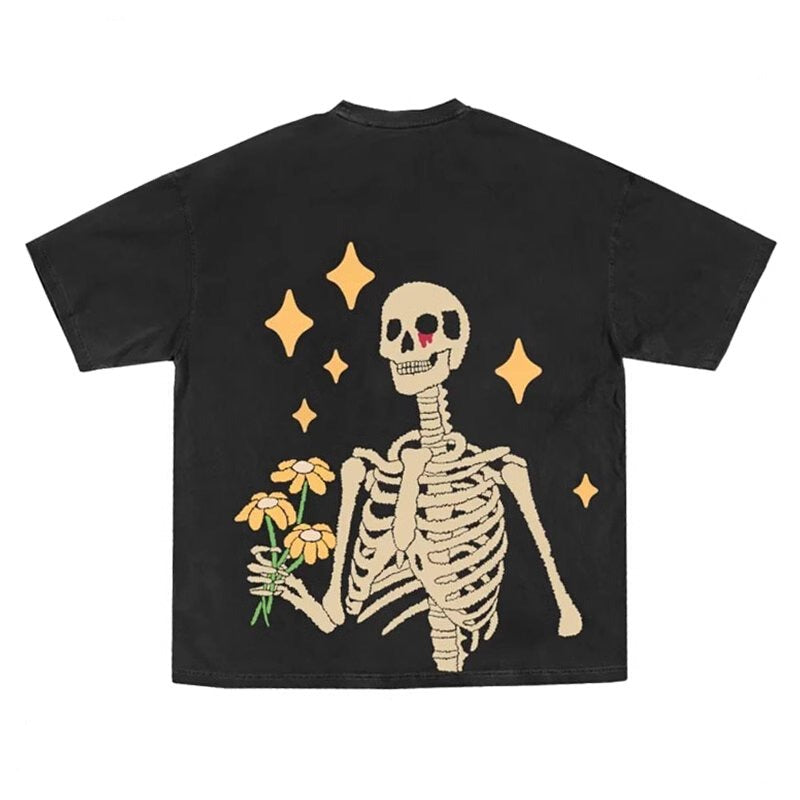 Edgy Aesthetic Skeleton Print T-Shirt