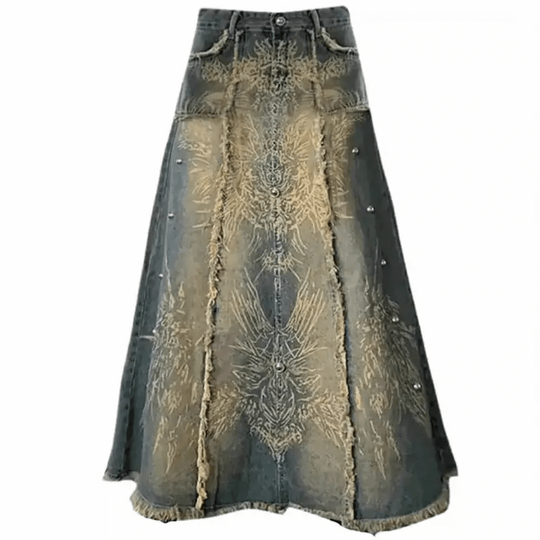 Fairycore Gypsy Aesthetic Denim Gradient Long Women Skirt