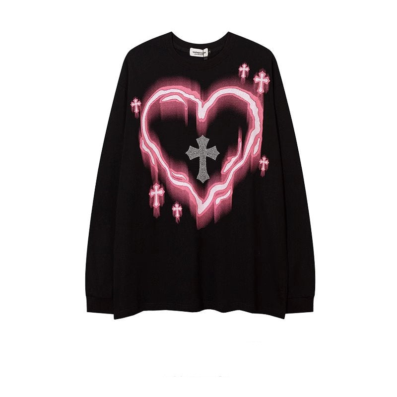 itGirl Shop - Neon Heart Print Loose Long Sleeve Shirt