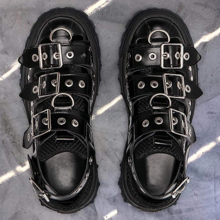 Rivets Front Buckles Black Aesthetic Chunky Platform Sandals