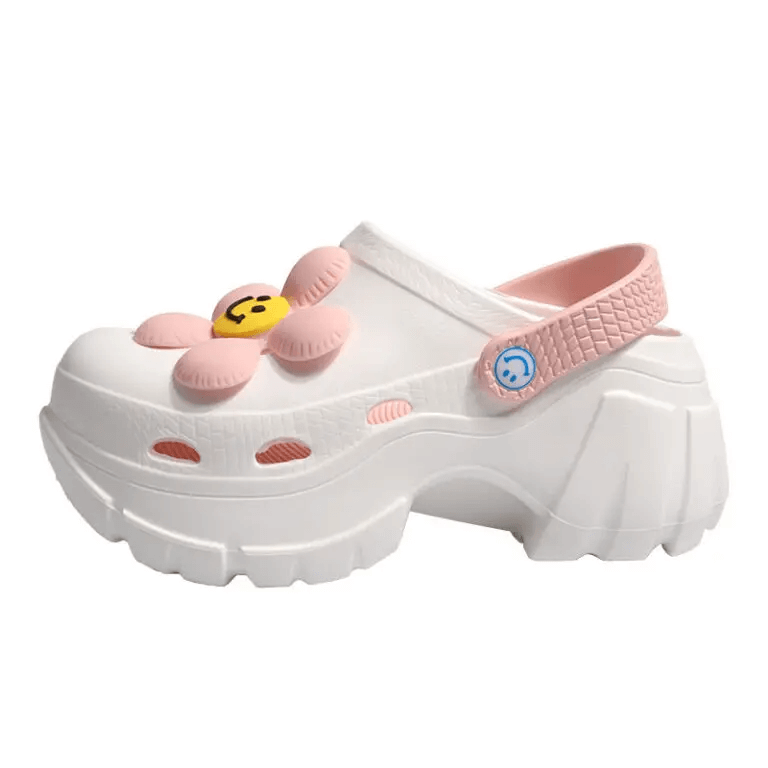 Smiley Face Flower Chunky High Platform Sandals Shoes