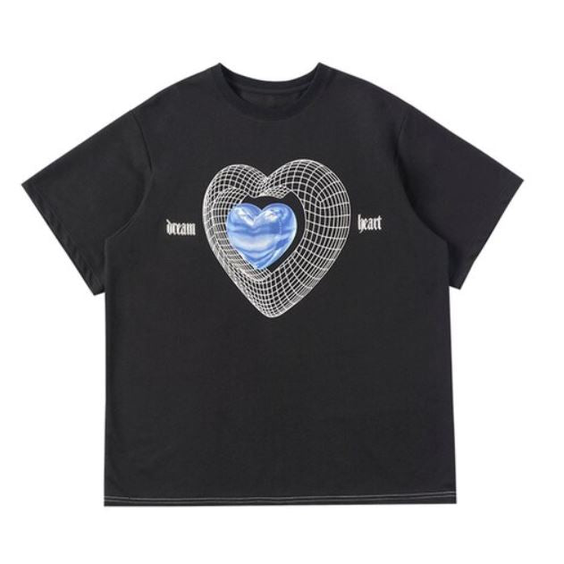 Vaporwave Heart Print Aesthetic Loose T-Shirt