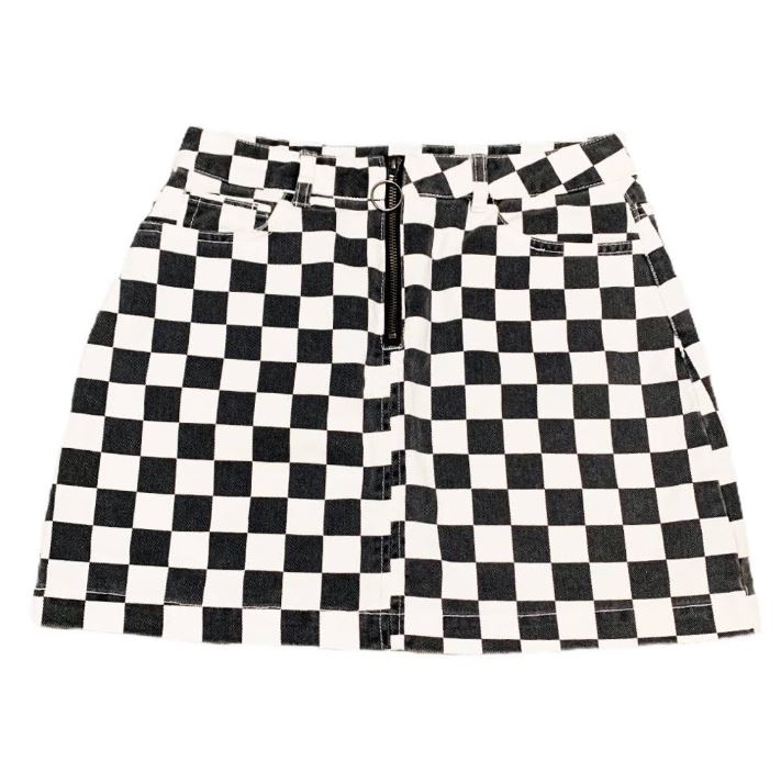 Checkered grid cheap skirt