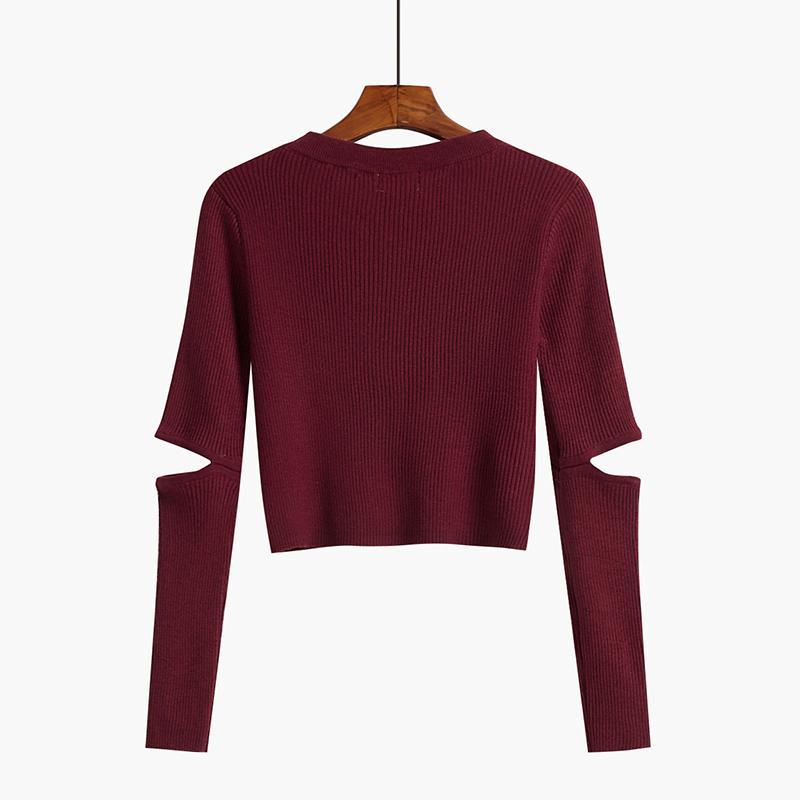 itGirl Shop AESTHETIC GIRL ELBOW CUT OUT CROPPED SWEATER