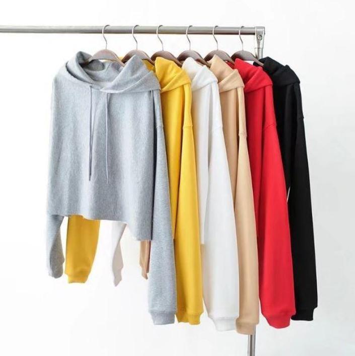 Basic Solid Color Cropped Hooded Sweatshirt