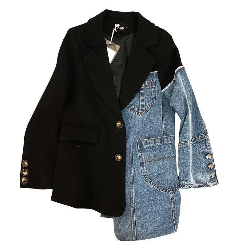 itGirl Shop BLACK AND BLUE STITCHED TWO PIECE ULZZANG SUIT JACKET