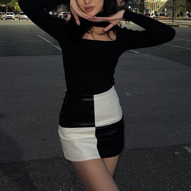 Aesthetic Clothing itGirl Shop Black And White Checkered Aesthetic Tube Mini Skirt