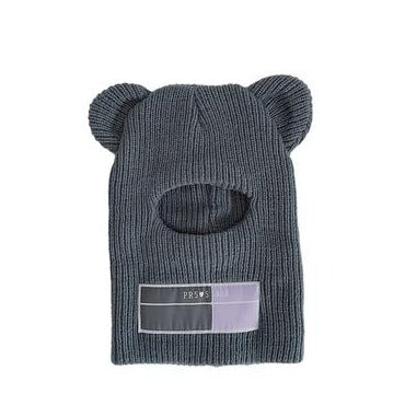 itGirl Shop BLACK GRUNGE STYLE EARS KNITTED FACE MASK HAT