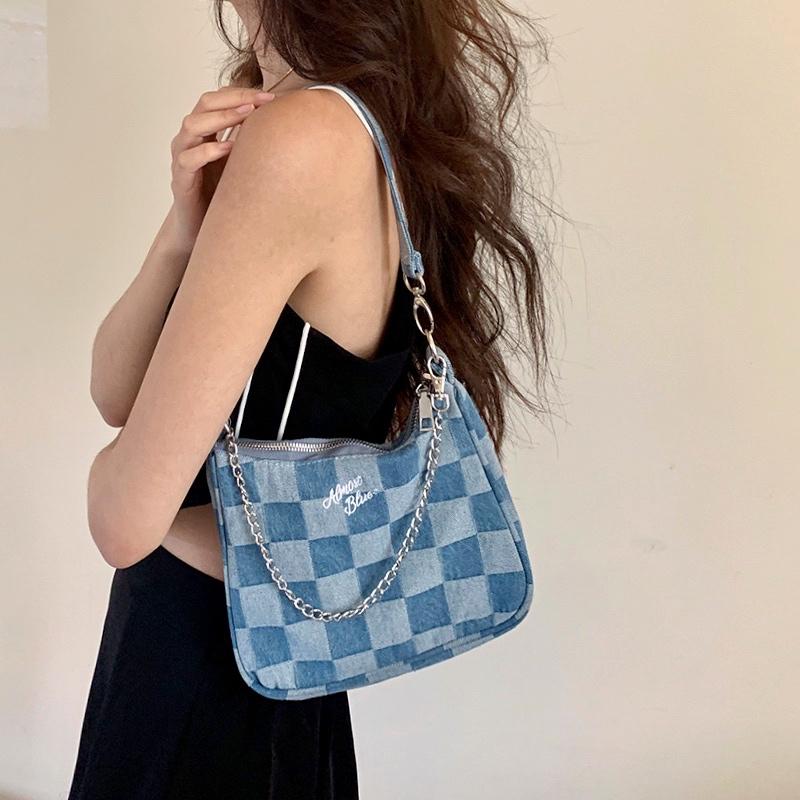 Mini Checkerboard Denim Crossbody Bag