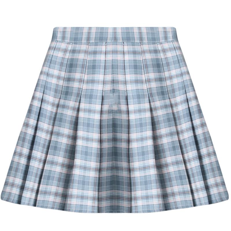 High waisted outlet plaid skirt blue