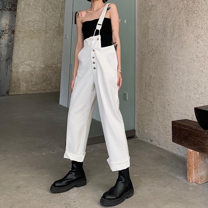 Casual One Shoulder Denim Straight Overalls