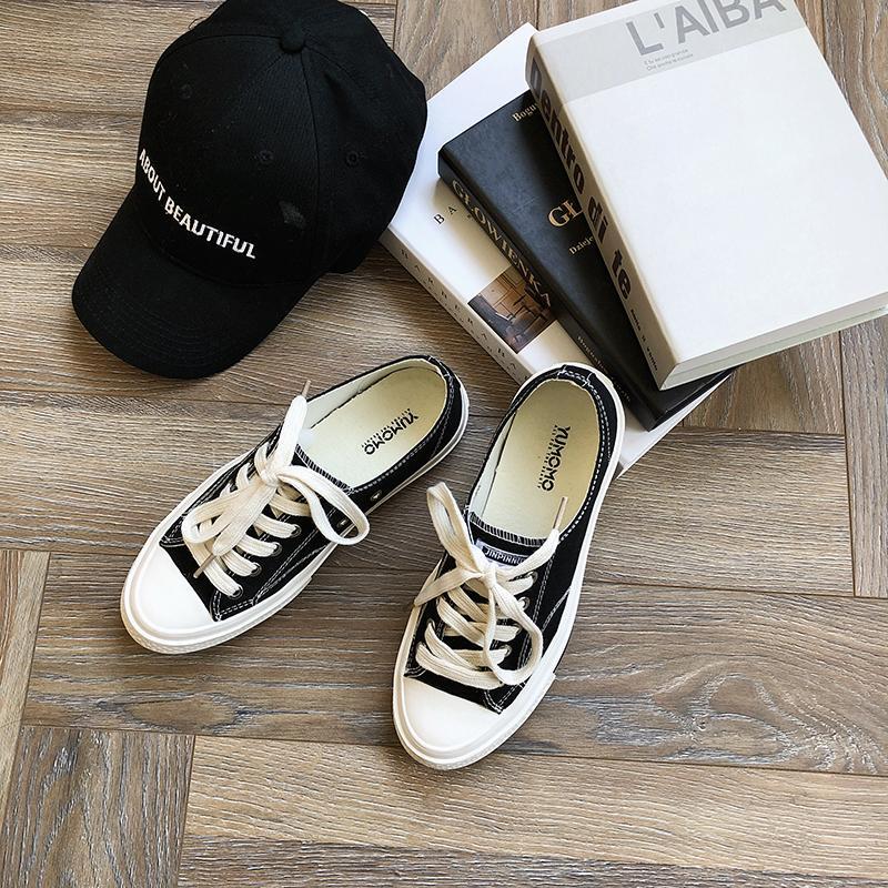 itGirl Shop CASUAL WHITE TOE LACE UP CANVAS SNEAKERS
