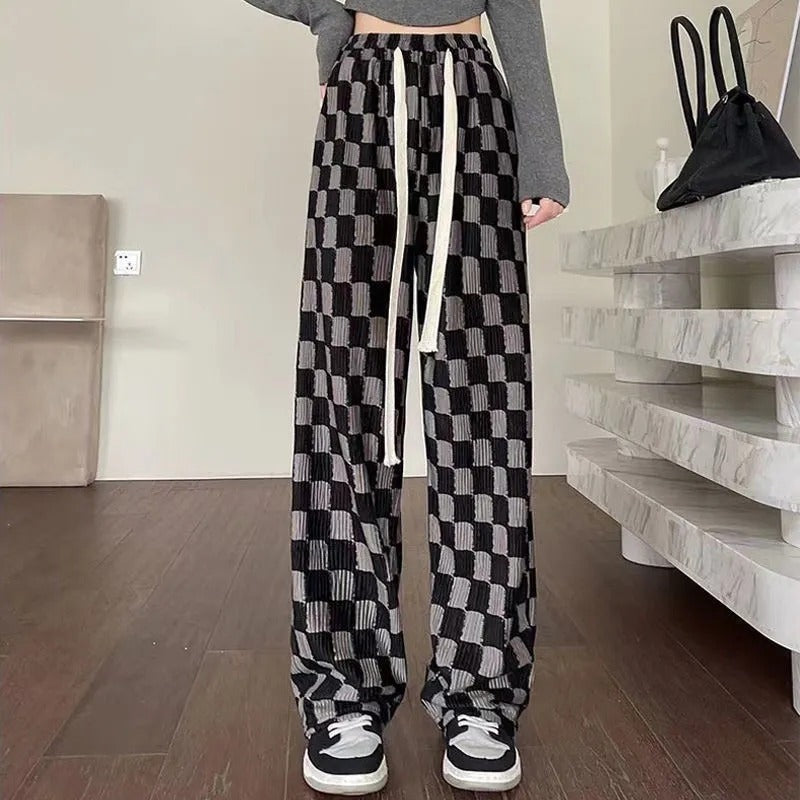 Aesthetic Clothing itGirl Shop Checkered Skater Ribbed Loose Pants