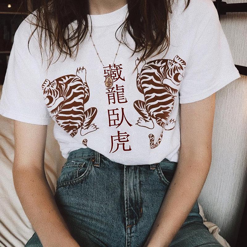 itGirl Shop CHINESE TIGERS PRINT WHITE COTTON T-SHIRT