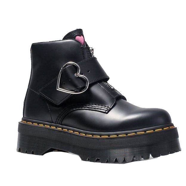 itGirl Shop CLASSIC DESIGN METAL HEART BUCKLE THICK SOLE BOOTS