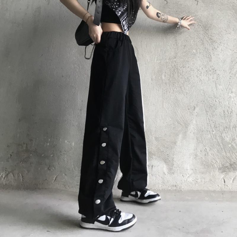 itGirl Shop COLOR BLOCK BLACK AND WHITE SIDE BUTTONS PANTS