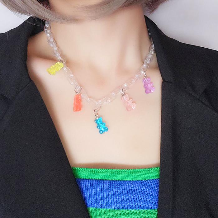 itGirl Shop COLORFUL JELLY CANDY BEAR TRANSPARENT ACRYLIC CHAIN NECKLACE
