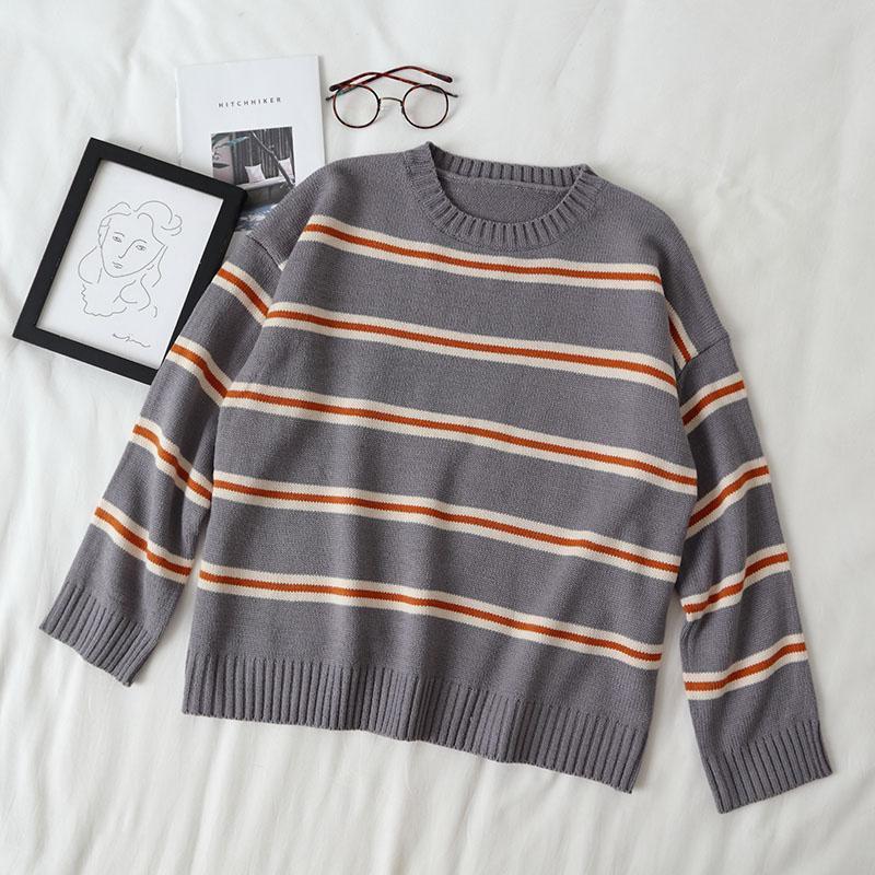 Contrast Colors Striped Vintage O-Neck Pullover Sweater