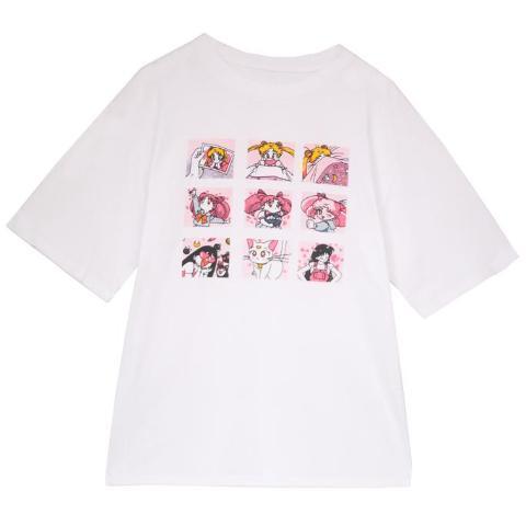 itGirl Shop CUTE ANIME CHARACTERS COLLAGE PRINT T-SHIRT