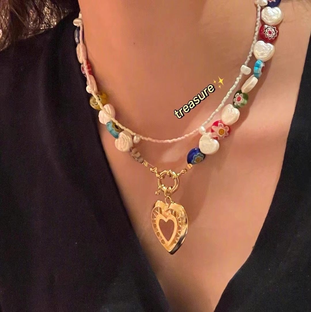 itGirl Shop - Aesthetic Clothing -Cute Colorful Heart Beads Golden