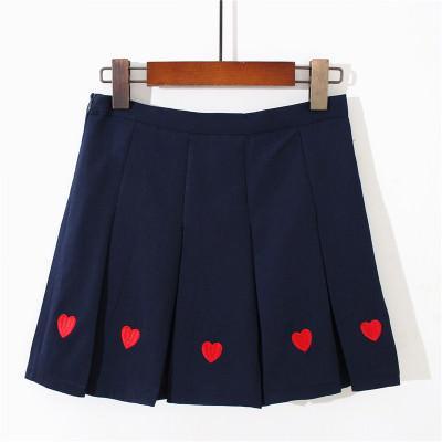 itGirl Shop CUTE HEARTS EMBROIDERY PLEATED BLACK PINK AESTHETIC SKIRT