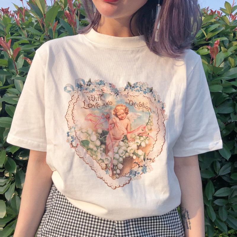 itGirl Shop FRENCH ANTIQUE ANGEL LOVE WREATH T-SHIRT