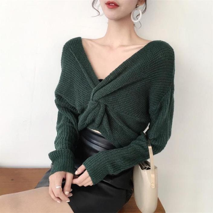 itGirl Shop FRONT BOW KNOT KNIT LONG SLEEVE SWEATER