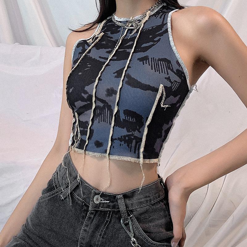 itGirl Shop GRAY GRUNGE AESTHETIC RIBBED STITCHES SLIM CROP TOP