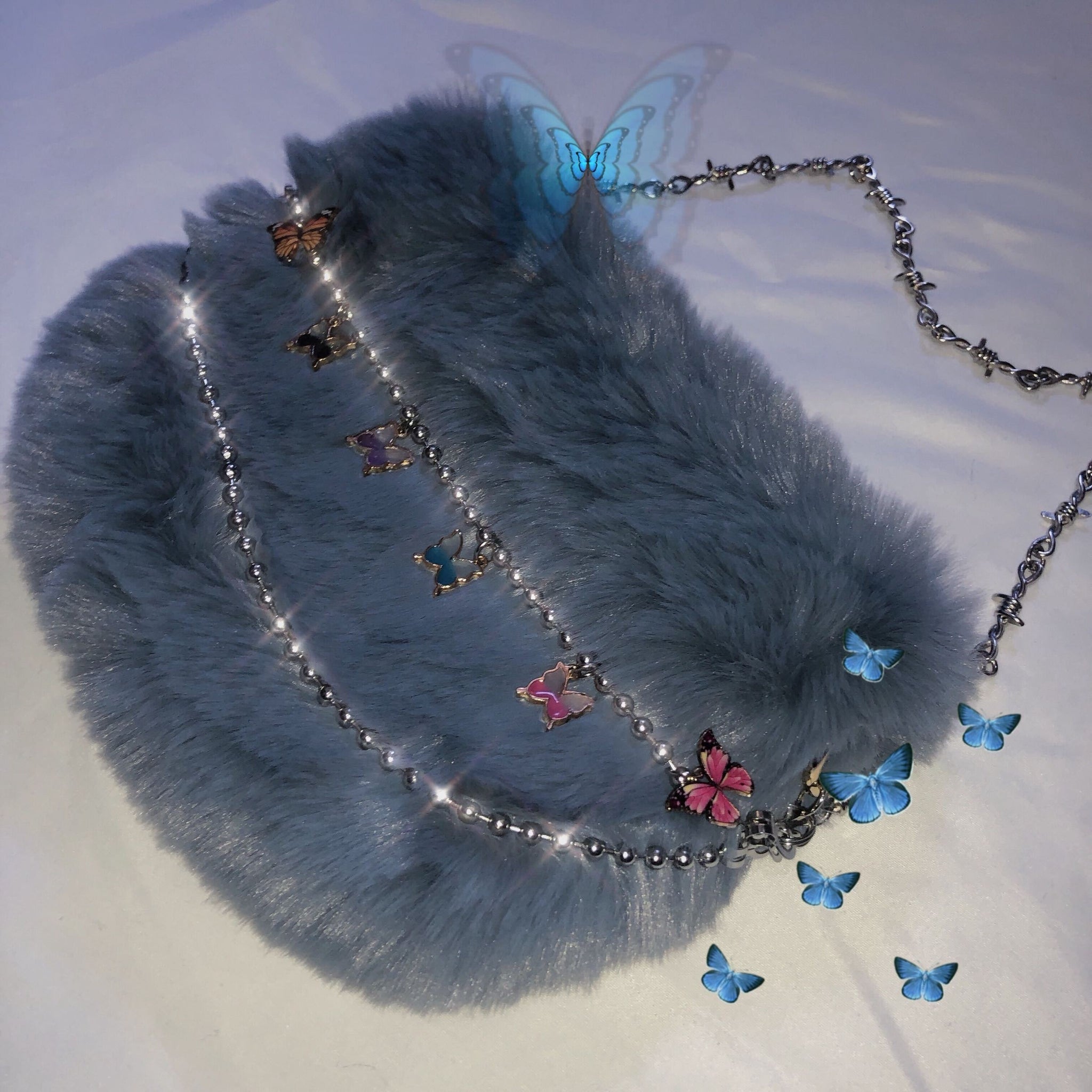 Kawaii Plush Reflective Butterflies Chain Bag