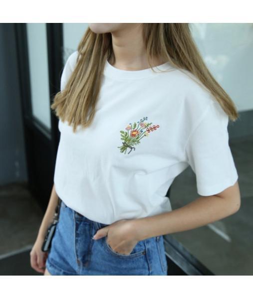 itGirl Shop PLANT FLOWERS EMBROIDERY PATCH TSHIRT