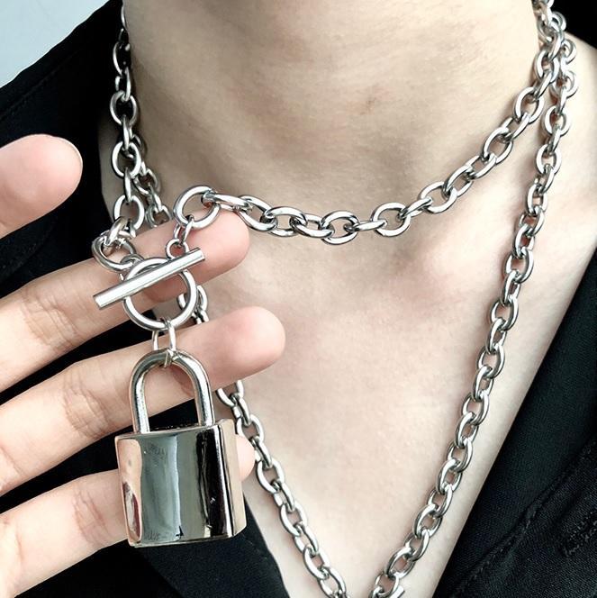 Heldig Padlock Necklace Lock Chain for Men Women Personality punk hip hop  fashion lock double thick chain sweater chain 