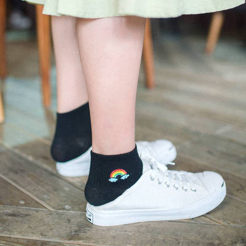 itGirl Shop RAINBOW EMBROIDERY CUTE ANKLE COTTON SOCKS