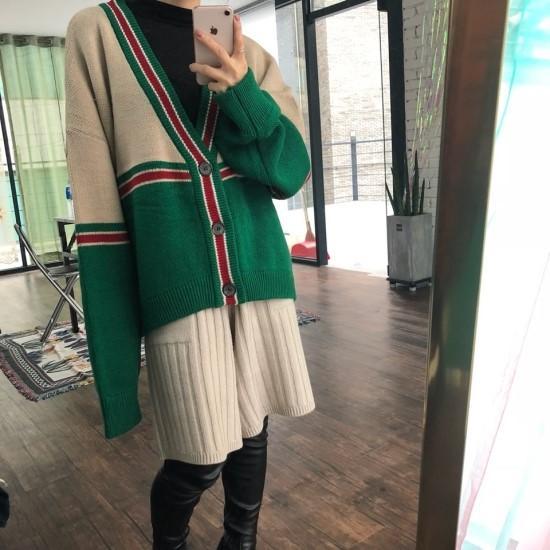 itGirl Shop - Aesthetic Clothing -Retro Oversize Knit Green Beige