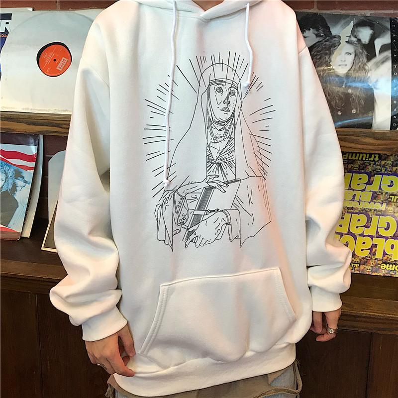 Saint Print Soft Grunge Loose Hooded Sweatshirt