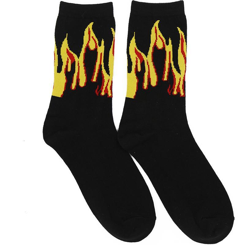 Aesthetic Clothing itGirl Shop SALE FIRE FLAME ANKLE LONG BLACK COTTON SOCKS