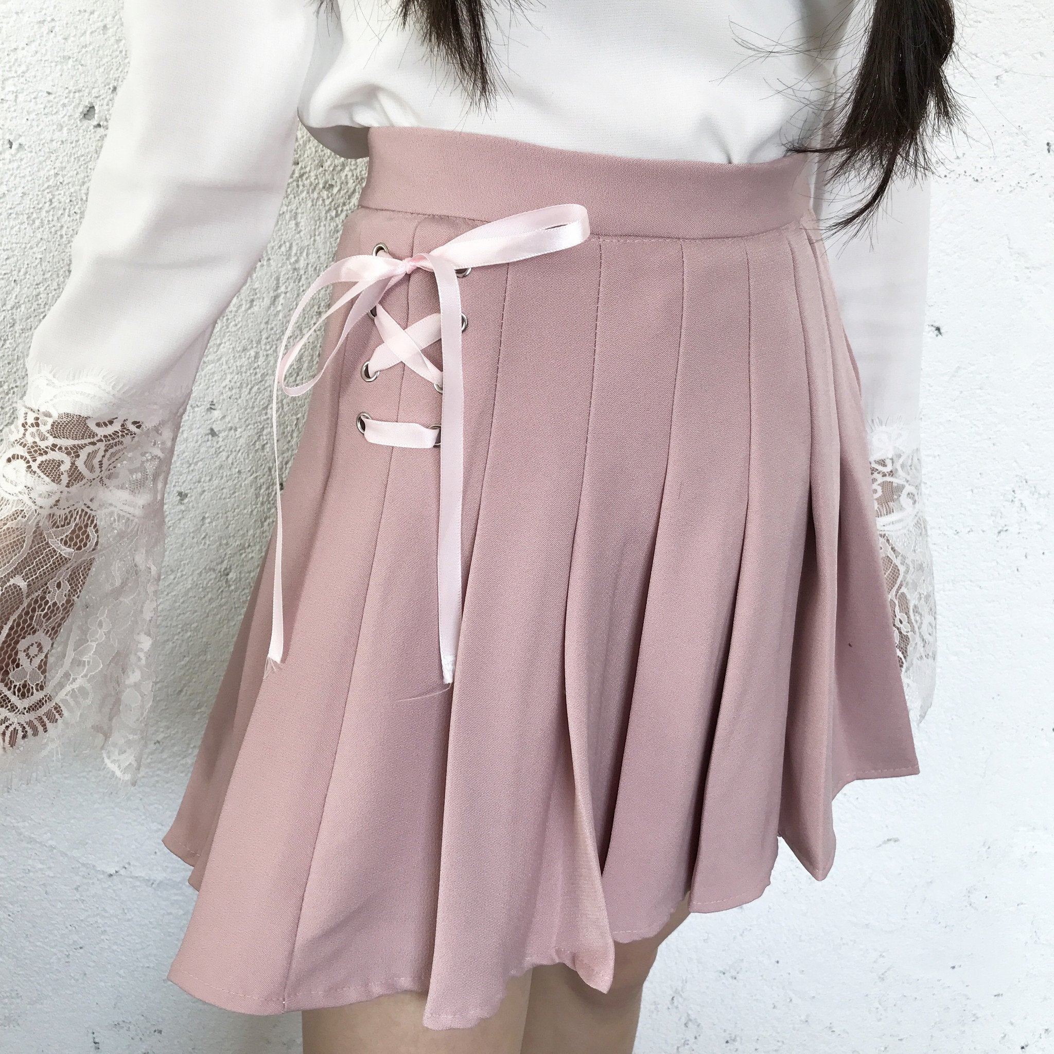 itGirl Shop SIDE LACE UP PASTEL COLORS PLEATED SKIRTS