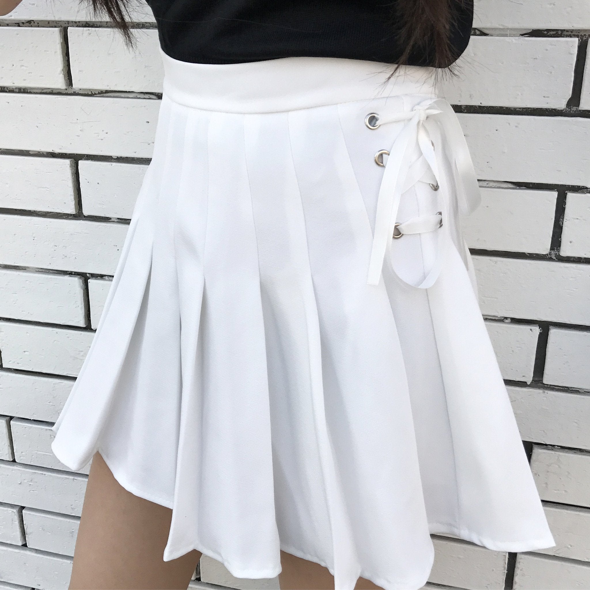 itGirl Shop SIDE LACE UP PASTEL COLORS PLEATED SKIRTS
