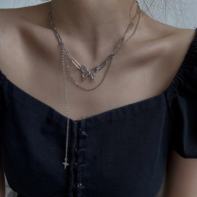 itGirl Shop SILVER BUTTERFLY PENDANT TUMBLR CHAIN NECKLACE