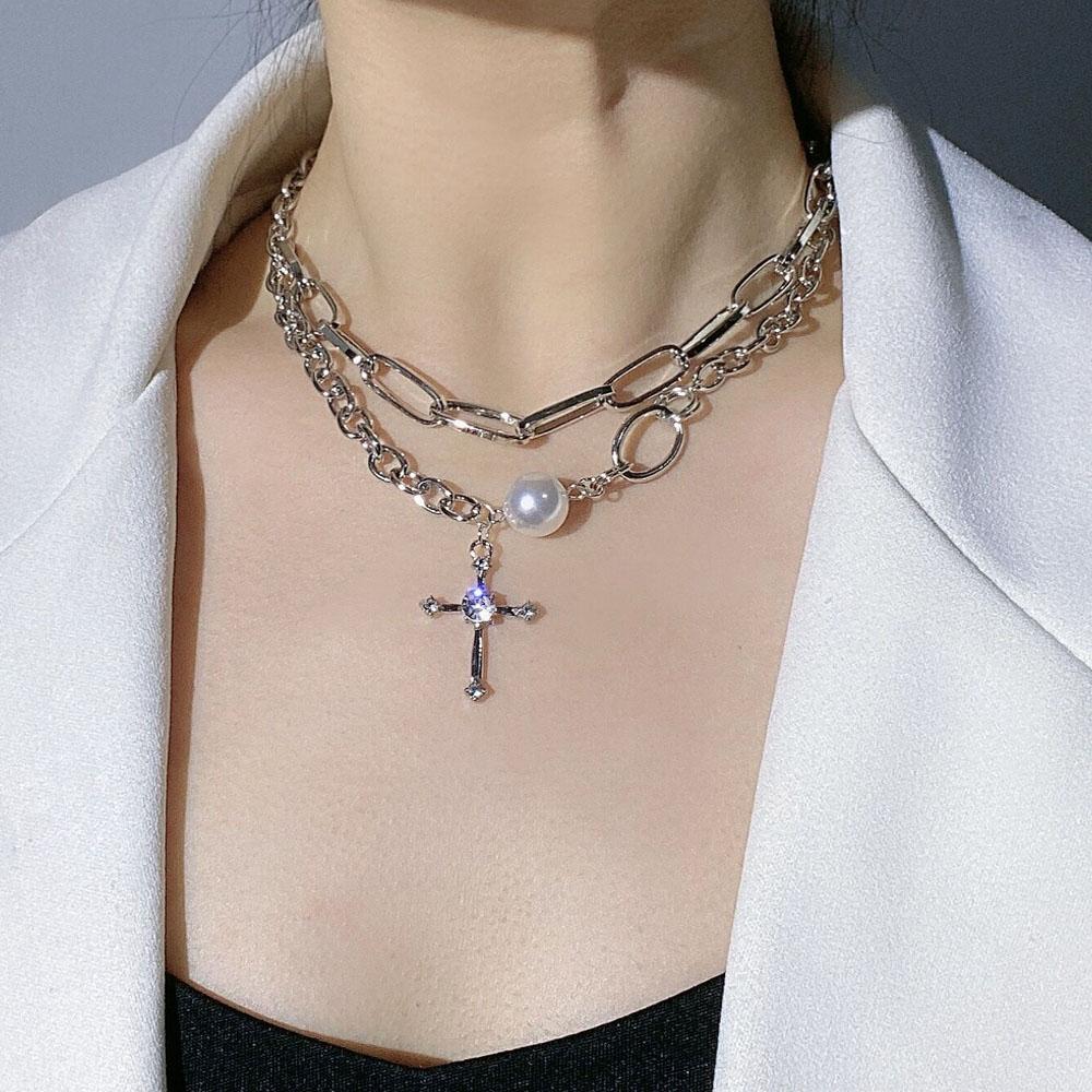 itGirl Shop - Aesthetic Clothing -Silver Cross Pendant Goth Aesthetic