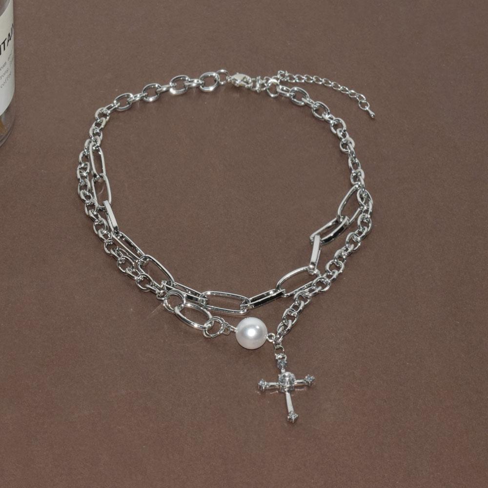 itGirl Shop SILVER CROSS PENDANT GOTH AESTHETIC CHAIN NECKLACE