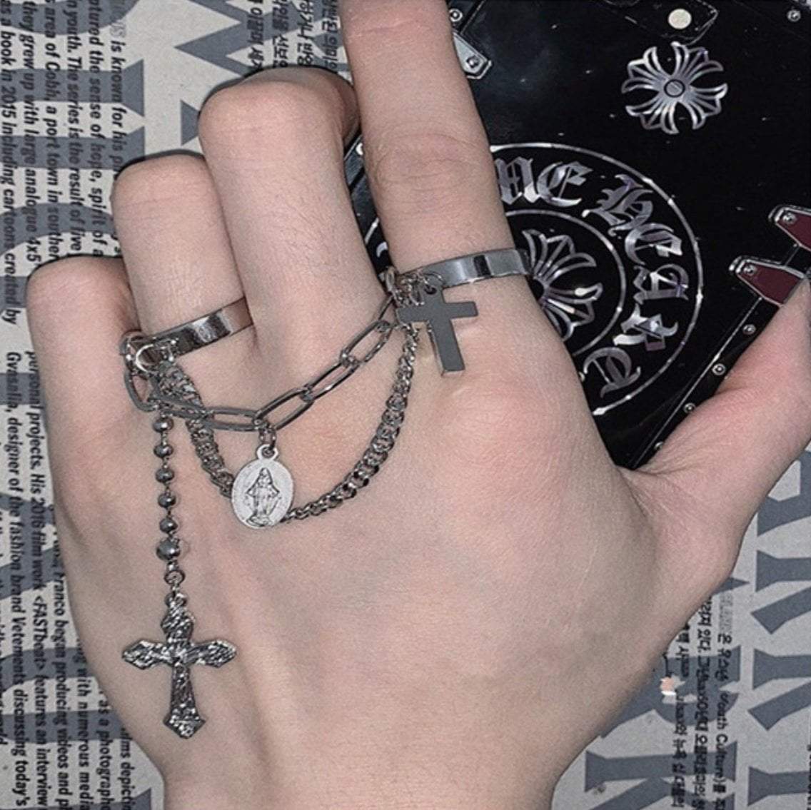 itGirl Shop - Aesthetic Clothing -Silver Crosses Goth Aesthetic Chain