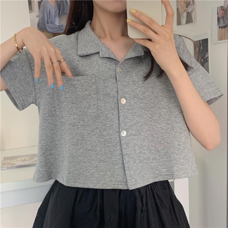 Solid Colors Loose Casual Cropped Shirt