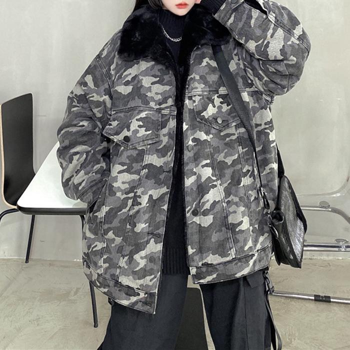 itGirl Shop - Aesthetic Clothing -Streetwear Camouflage Fluffy Collar