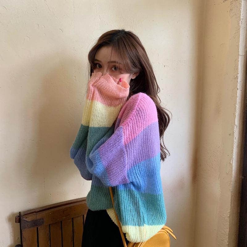 itGirl Shop STRIPED GRADIENT RAINBOW CLOTHING OVERSIZED SWEATER
